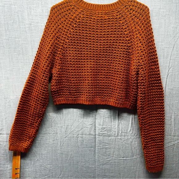 Aeropostale M Rust Orange Cropped Henley Knit Sweater - Picture 4 of 8